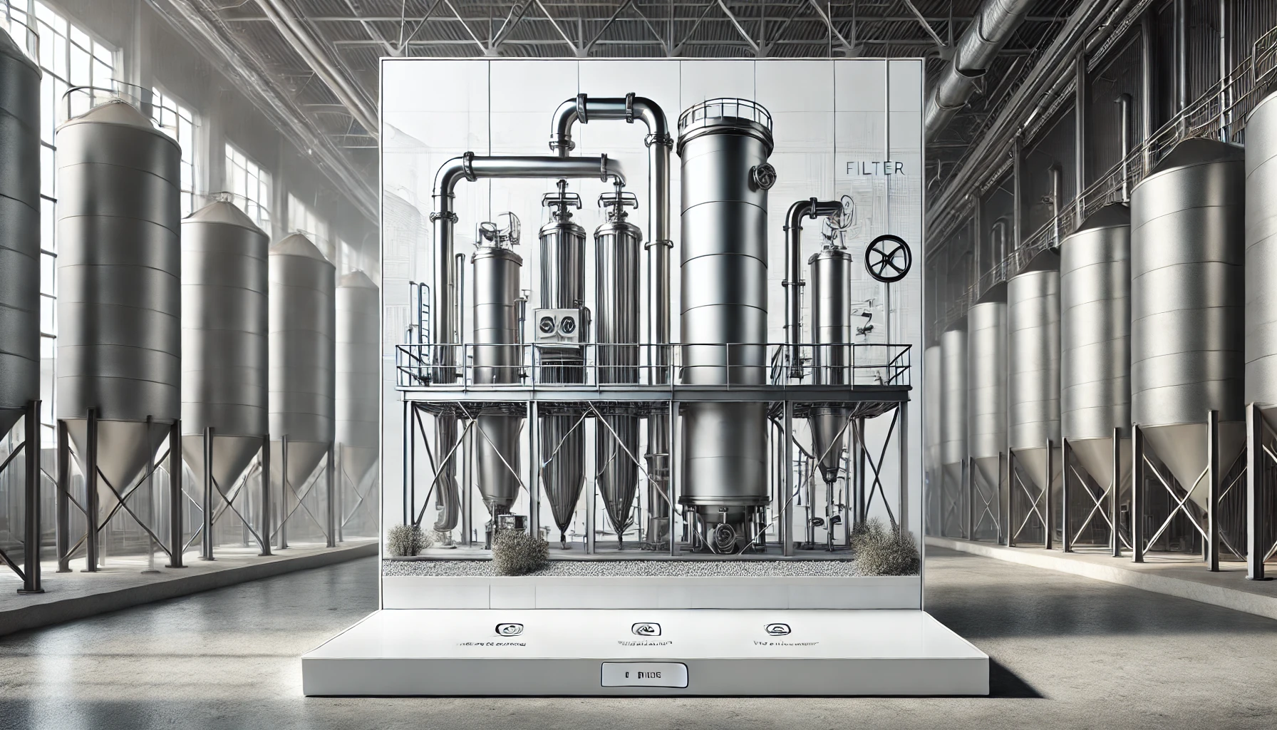 DALL·E 2024-10-02 09.01.09 – A high-quality, modern web slider image showcasing a silo filter system for filtering silos in a clean industrial setting. The image should feature a